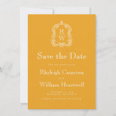 Klassieke Marigold Geel Monogram Crest Save The Date (Voorkant)