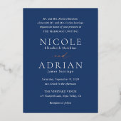 Klassieke Marine Blauw Elegant Huwelijk Folie Uitnodiging (Voorkant)