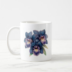 Klassieke marine blauw en paarse orchidee koffie m koffiemok