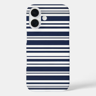 Klassieke Marine Blauw en Witte Streep iPhone 16 Hoesje
