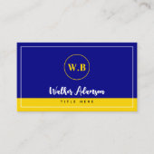 Klassieke Marine Blauw & Goud Monogram Contactkaartje (Voorkant)