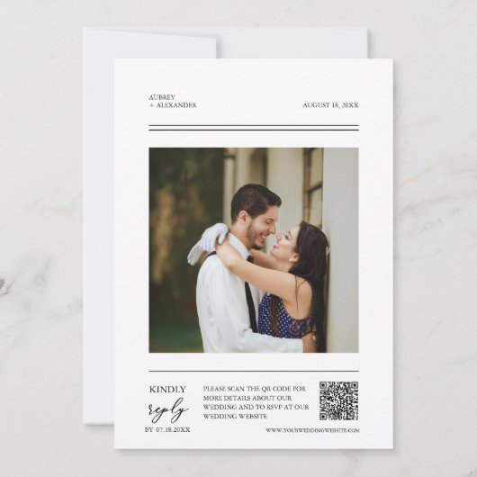 Klassieke Marine Blauw Minimalistische QR Code Tro Kaart (Achterkant)