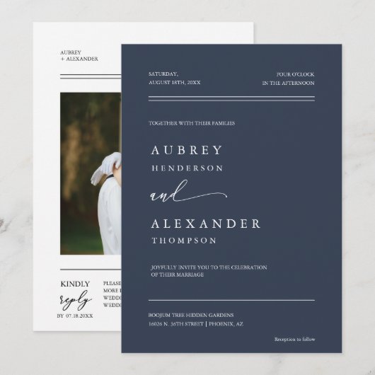 Klassieke Marine Blauw Minimalistische QR Code Tro Kaart (Voorkant / Achterkant)