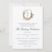 klassieke marine blauw monogram bruiloft gouden ku kaart (Voorkant)