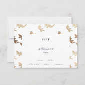 klassieke marine blauw monogram gouden kuif bruilo RSVP kaartje (Voorkant)