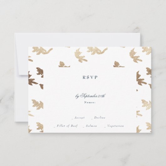 klassieke marine blauw monogram gouden kuif bruilo RSVP kaartje (Voorkant)