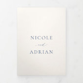 Klassieke Marine Blauw QR Code Elegant Huwelijk Drieluik Uitnodiging (Cover)