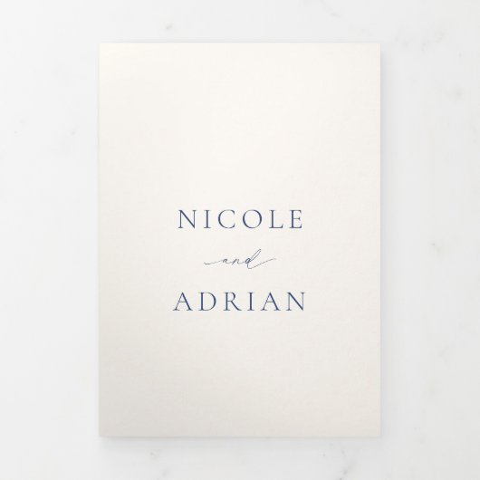 Klassieke Marine Blauw QR Code Elegant Huwelijk Drieluik Uitnodiging (Cover)