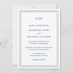 Klassieke Marine Blauw QR Code Elegant Huwelijk Kaart