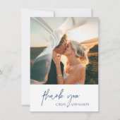 Klassieke Marine Blauwe Foto Elegante Huwelijk Bedankkaart (Voorkant)