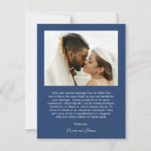 Klassieke Marine Blauwe Foto Elegante Huwelijk Bedankkaart (Achterkant)
