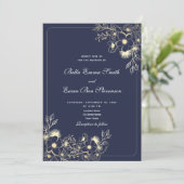 Klassieke Marine Blauwe Huwelijksuitnodiging met Q Kaart (Staand voorkant)