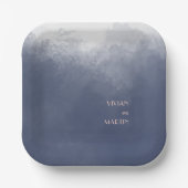 Klassieke Marine Blauwe Rook Bruiloft Papieren Bordje (Voorkant)