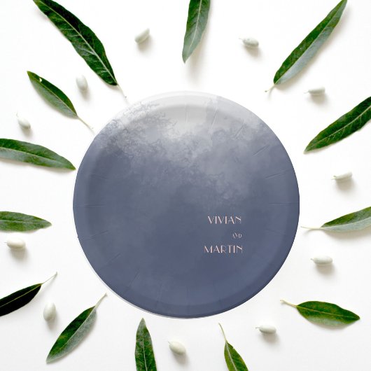 Klassieke Marine Blauwe Rook Bruiloft Papieren Bordje