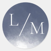 Klassieke Marine Blauwe Rook Bruiloft Ronde Sticker (Voorkant)