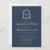Klassieke Marine Blue Monogram Crest Graduation Pa Kaart (Voorkant)