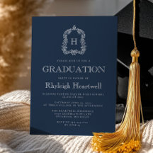 Klassieke Marine Blue Monogram Crest Graduation Pa