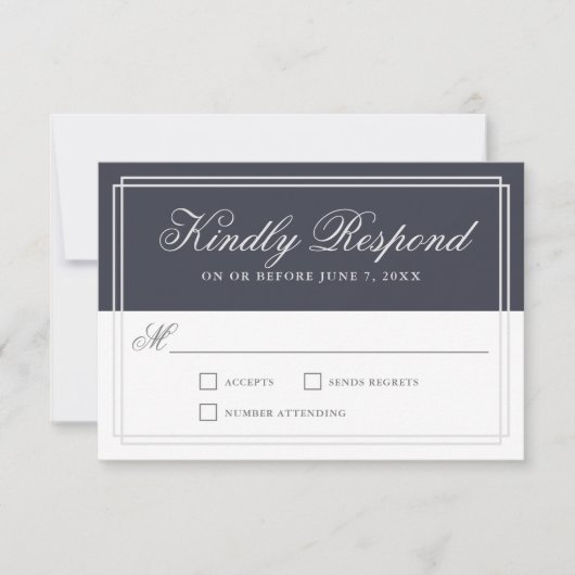 Klassieke marine Blue Simple Elegant Wedding RSVP (Voorkant)