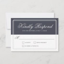 Klassieke marine Blue Simple Elegant Wedding RSVP