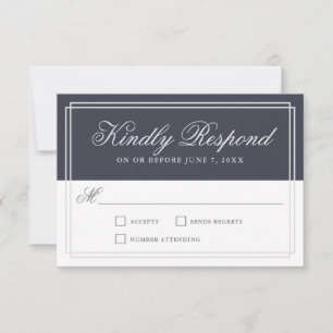Klassieke marine Blue Simple Elegant Wedding RSVP Kaartje