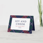Klassieke marine Blue Tartan Pset Joy en Cheer Feestdagen Kaart (Voorkant)