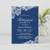 Klassieke marine Blue White Lace Retirement Party Kaart (Staand voorkant)