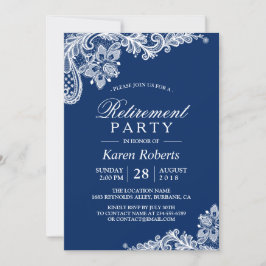 Klassieke marine Blue White Lace Retirement Party Kaart