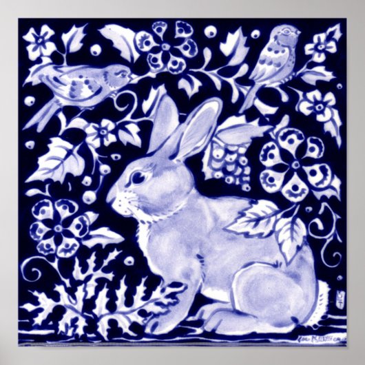 Klassieke marine Blue, White Rabbit Birds Dedham D Poster (Voorkant)