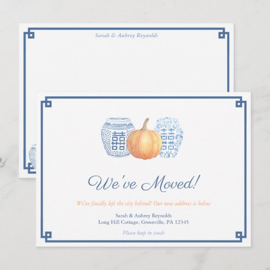 Klassieke marine en Oranje pompoenverandering van  Aankondiging (Voorkant / Achterkant)