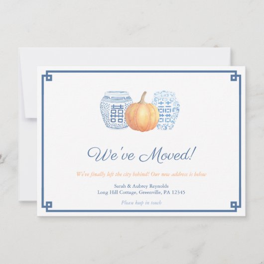 Klassieke marine en Oranje pompoenverandering van  Aankondiging (Voorkant)