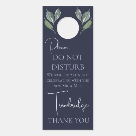 Klassieke marine en Waterverf Greenery Wedding Nig Deurhanger (Achterkant)