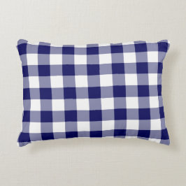 Klassieke marine en White Gingham Pattern Decoratief Kussen