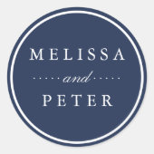 Klassieke marine en witte bruiloft ronde sticker (Voorkant)