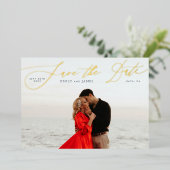 Klassieke marine foto De bruiloft goud opslaan de  Folie Uitnodiging (Staand Voorkant)