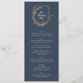 klassieke marine goud botanisch motief kuif bruilo menu (Voorkant)