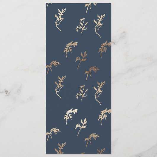 klassieke marine goud botanisch motief kuif bruilo menu (Achterkant)