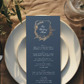 klassieke marine goud botanisch motief kuif bruilo menu