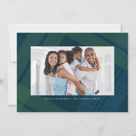 Klassieke marine groen geruite eenvoudige kerstfot feestdagenkaart (Voorkant)