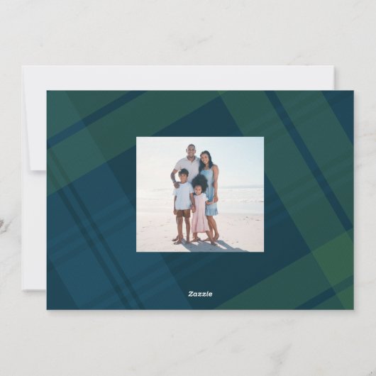 Klassieke marine groen geruite eenvoudige kerstfot feestdagenkaart (Achterkant)