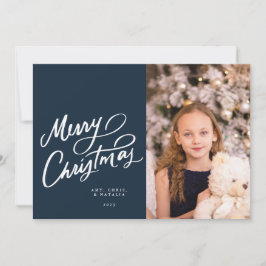 Klassieke Marine Hand Lettered Merry Christmas Feestdagenkaart