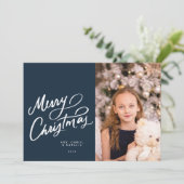 Klassieke Marine Hand Lettered Merry Christmas Feestdagenkaart (Staand voorkant)