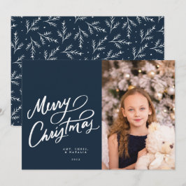 Klassieke Marine Hand Lettered Merry Christmas Feestdagenkaart