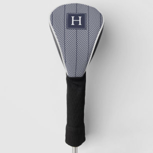 Klassieke marine Herringbone Pattern Monogrammed Golfheadcover