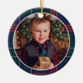 Klassieke marine Red Green Tartan Aangepaste foto Keramisch Ornament (Voorkant)