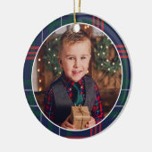 Klassieke marine Red Green Tartan Aangepaste foto Keramisch Ornament (Links)