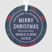 Klassieke marine Red Green Tartan Aangepaste foto Ornament (achterkant)