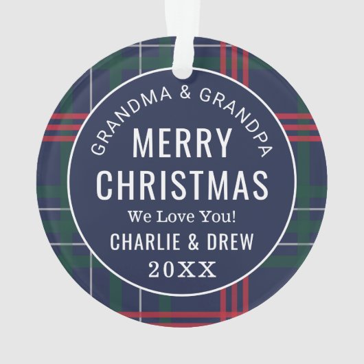 Klassieke marine Red Green Tartan Aangepaste foto Ornament (achterkant)