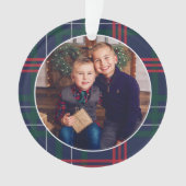Klassieke marine Red Green Tartan Aangepaste foto Ornament (voorkant)