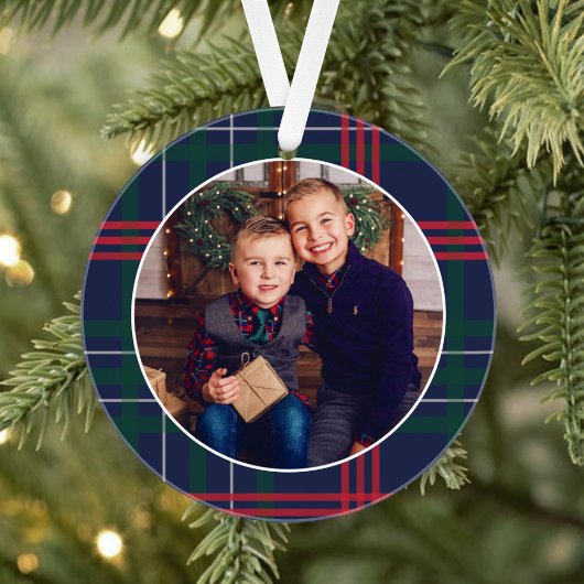Klassieke marine Red Green Tartan Aangepaste foto Ornament