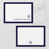 Klassieke marine White Monogram Note Kaart Notitiekaartje (Voorkant / Achterkant)